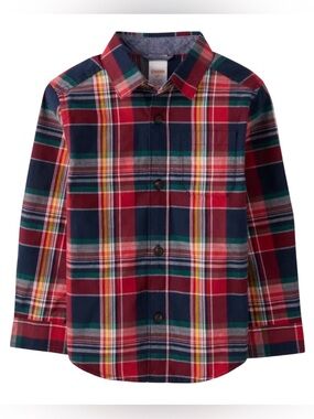 Gymboree Boys Matching Family Plaid Poplin Button Up Shirt Apple Orchard 3T